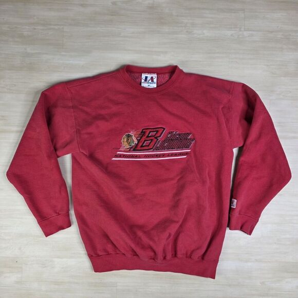 Vintage Logo Athletic Chicago Blackhawks Crewneck Embroidered Sweatshirt Medium - Picture 1 of 7